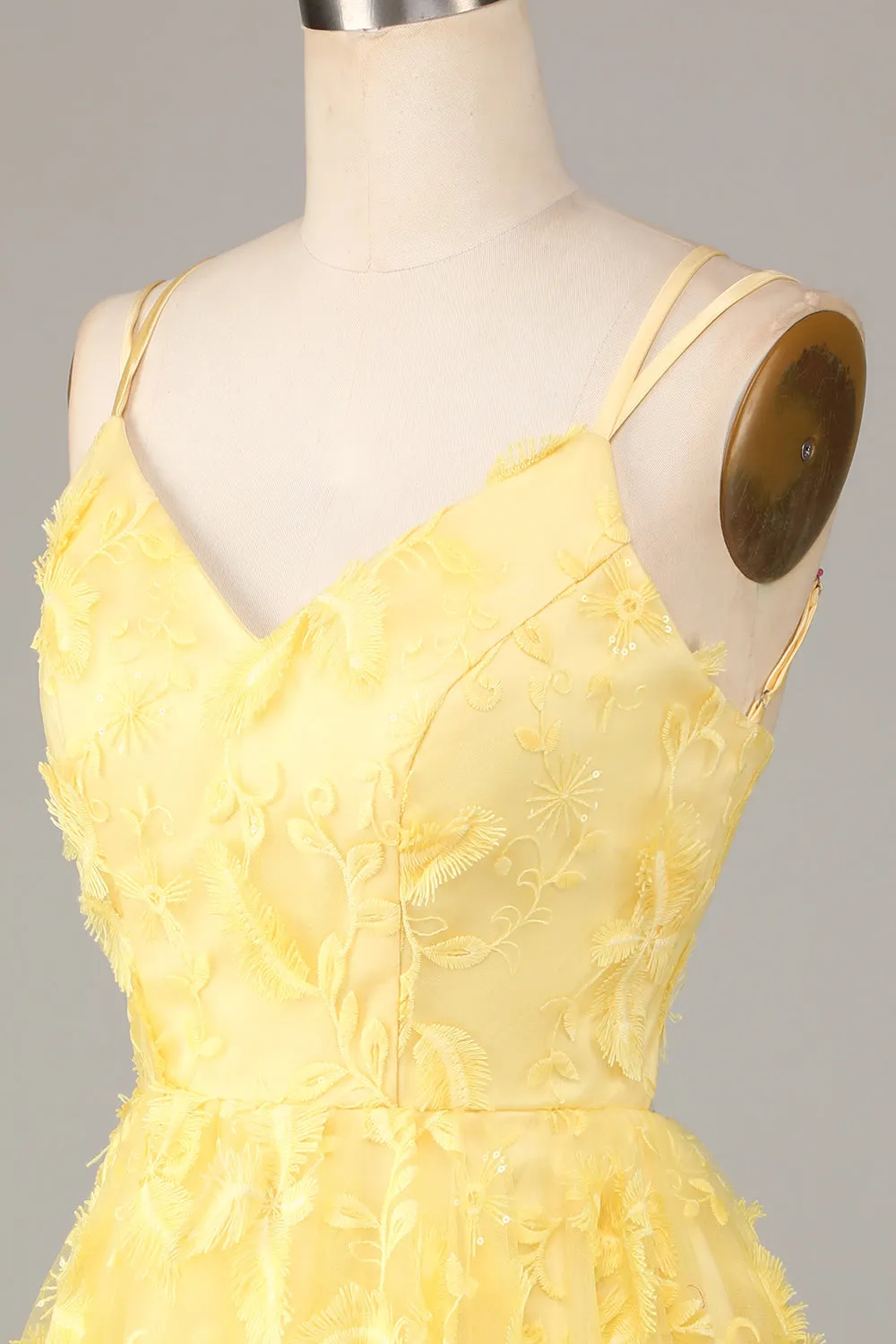 Keep Glowing A Line Spaghetti Straps Yellow Short Homecoming Dress with Appliques sold by Zapaka product image thumbnail 5