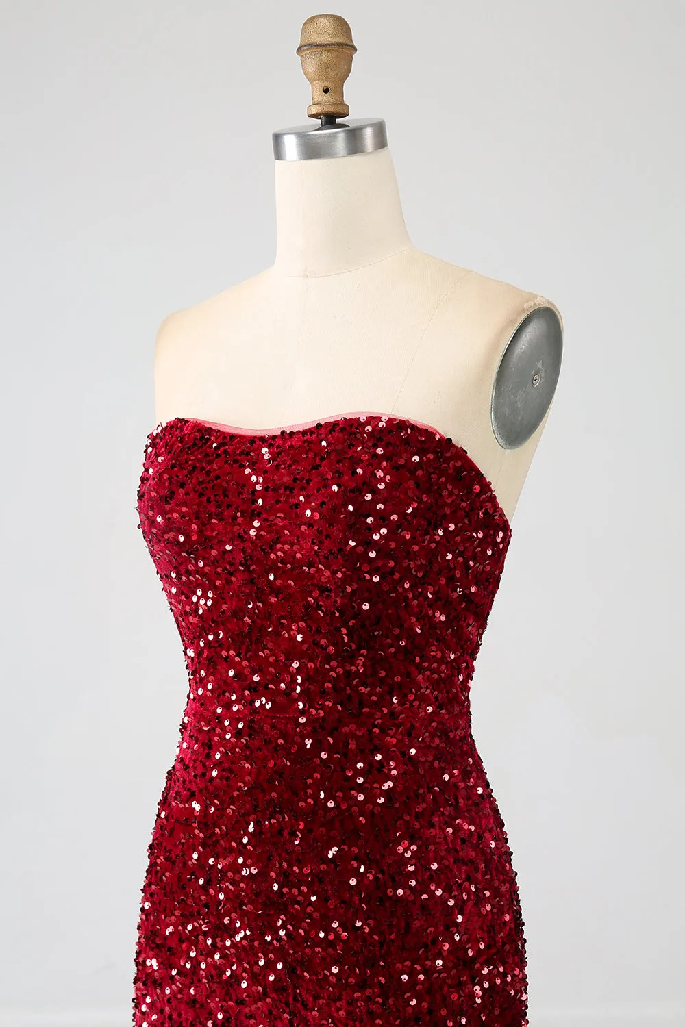 Red Strapless Sequins Long Mermaid Prom Dress With Slit sold by Zapaka product image thumbnail 5