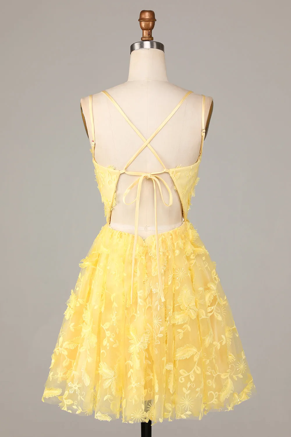 Keep Glowing A Line Spaghetti Straps Yellow Short Homecoming Dress with Appliques sold by Zapaka product image thumbnail 2