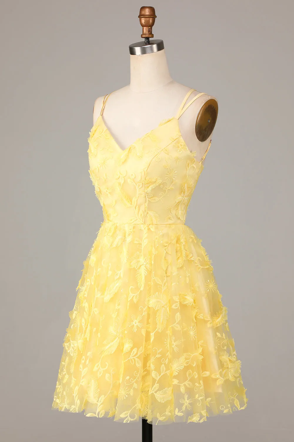 Keep Glowing A Line Spaghetti Straps Yellow Short Homecoming Dress with Appliques sold by Zapaka product image thumbnail 3