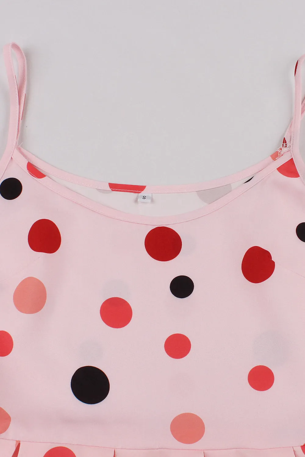 A Line Spaghetti Straps Pink Polka Dots Vintage Dress sold by Zapaka product image thumbnail 3