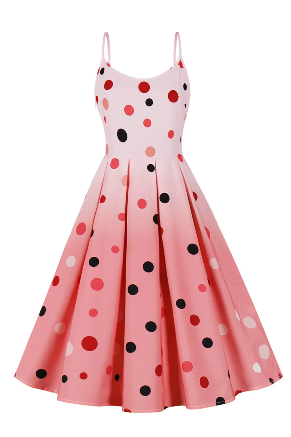 A Line Spaghetti Straps Pink Polka Dots Vintage Dress sold by Zapaka