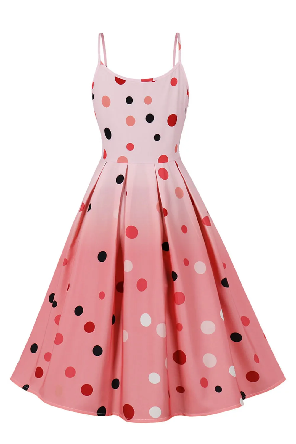 A Line Spaghetti Straps Pink Polka Dots Vintage Dress sold by Zapaka product image thumbnail 2