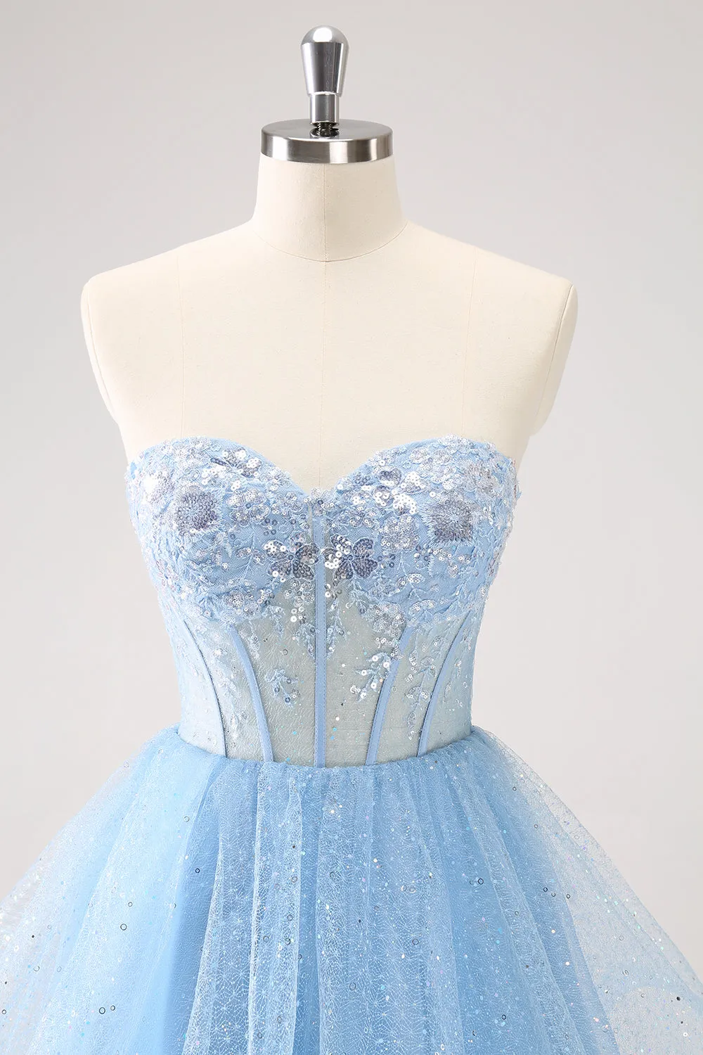 Sky Blue A Line Sweetheat Corset Tulle Homecoming Dress with Sequins sold by Zapaka product image thumbnail 4