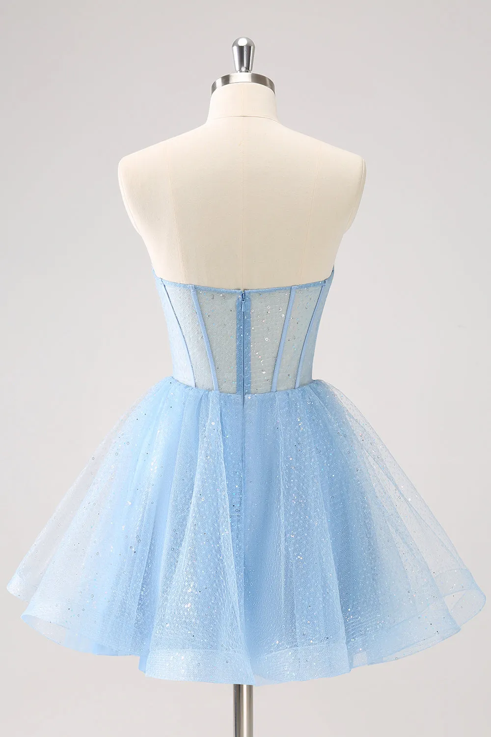 Sky Blue A Line Sweetheat Corset Tulle Homecoming Dress with Sequins sold by Zapaka product image thumbnail 2