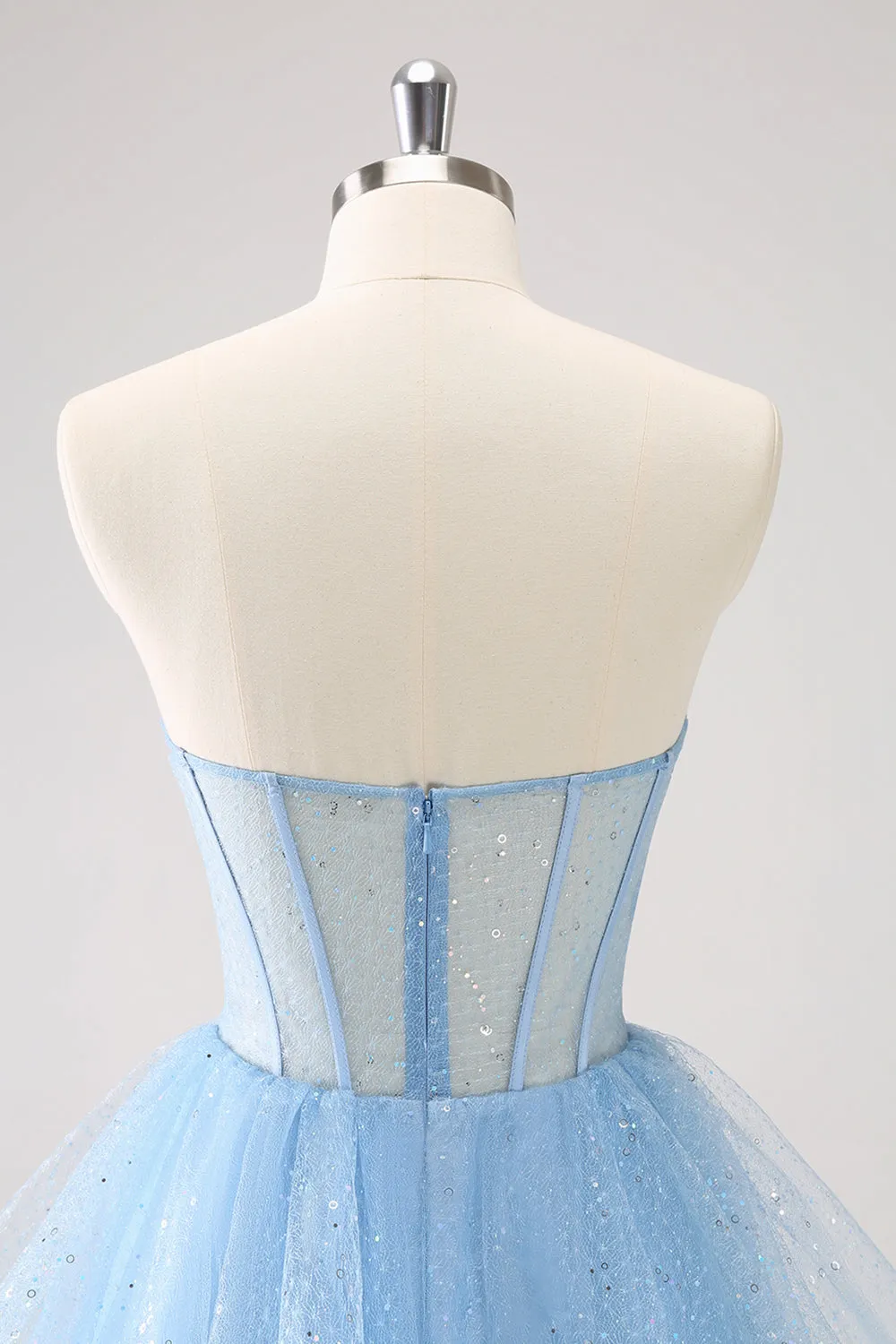 Sky Blue A Line Sweetheat Corset Tulle Homecoming Dress with Sequins sold by Zapaka product image thumbnail 5