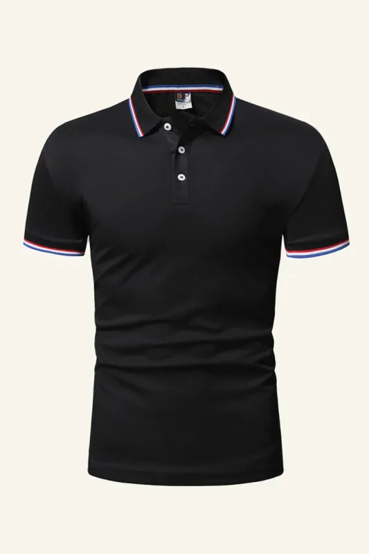 Men's Black Cotton Short-sleeve Casual Polo Shirt sold by Zapaka