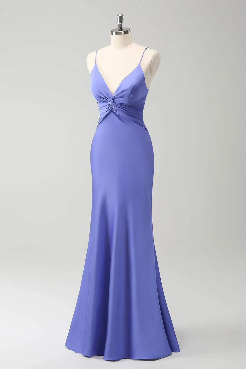 Purple Mermaid Spaghetti Straps Hollow Out Twist Front Bridesmaid Dress sold by Zapaka product image thumbnail 3