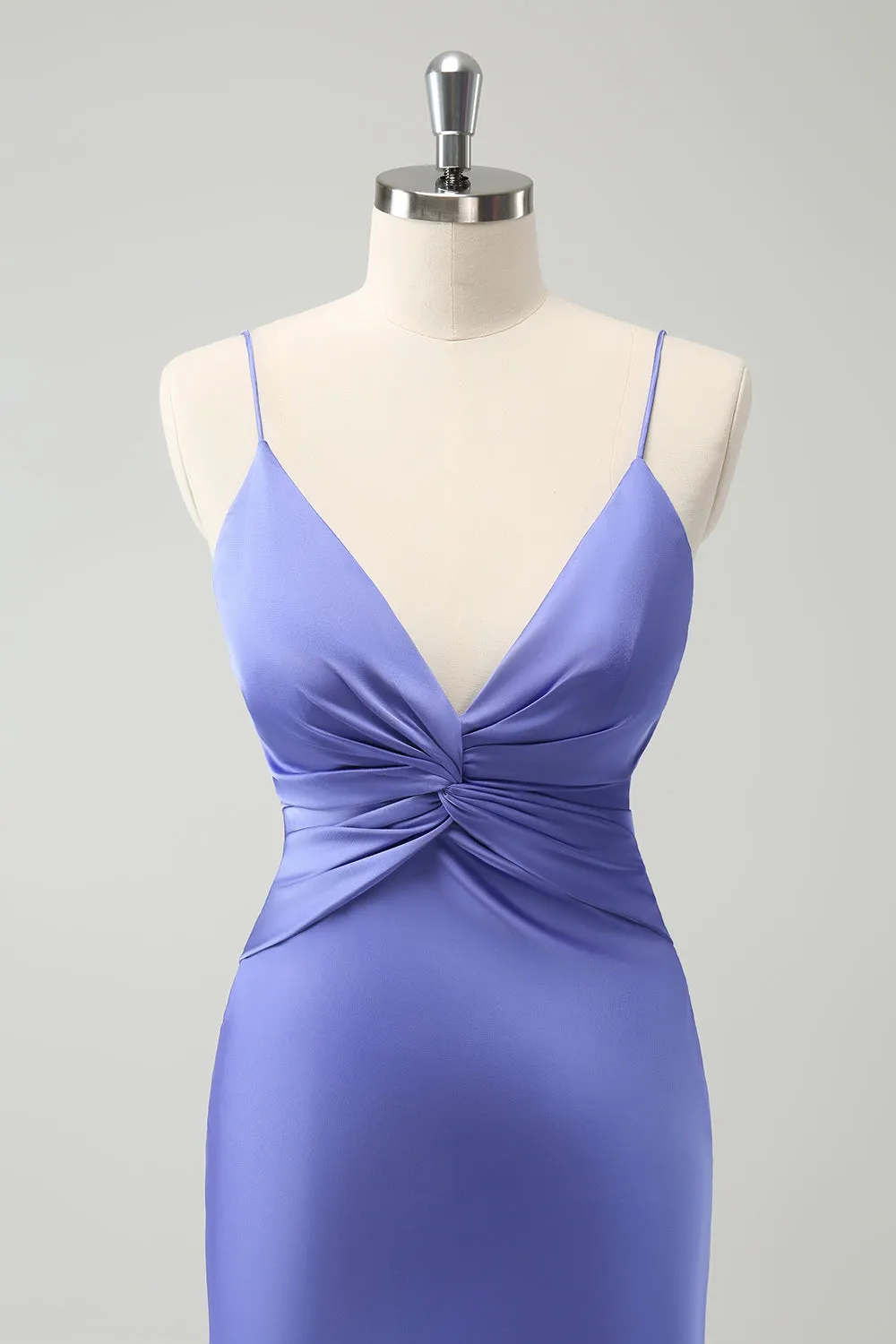 Purple Mermaid Spaghetti Straps Hollow Out Twist Front Bridesmaid Dress sold by Zapaka product image thumbnail 4