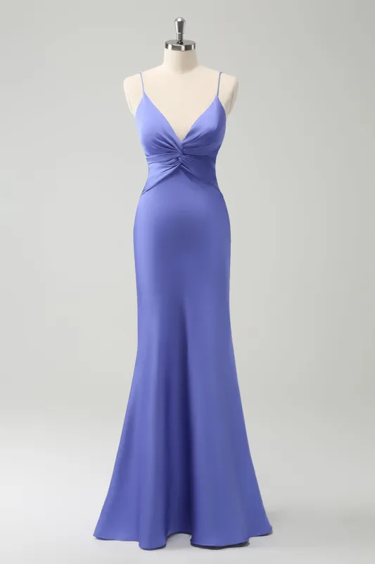 Purple Mermaid Spaghetti Straps Hollow Out Twist Front Bridesmaid Dress sold by Zapaka