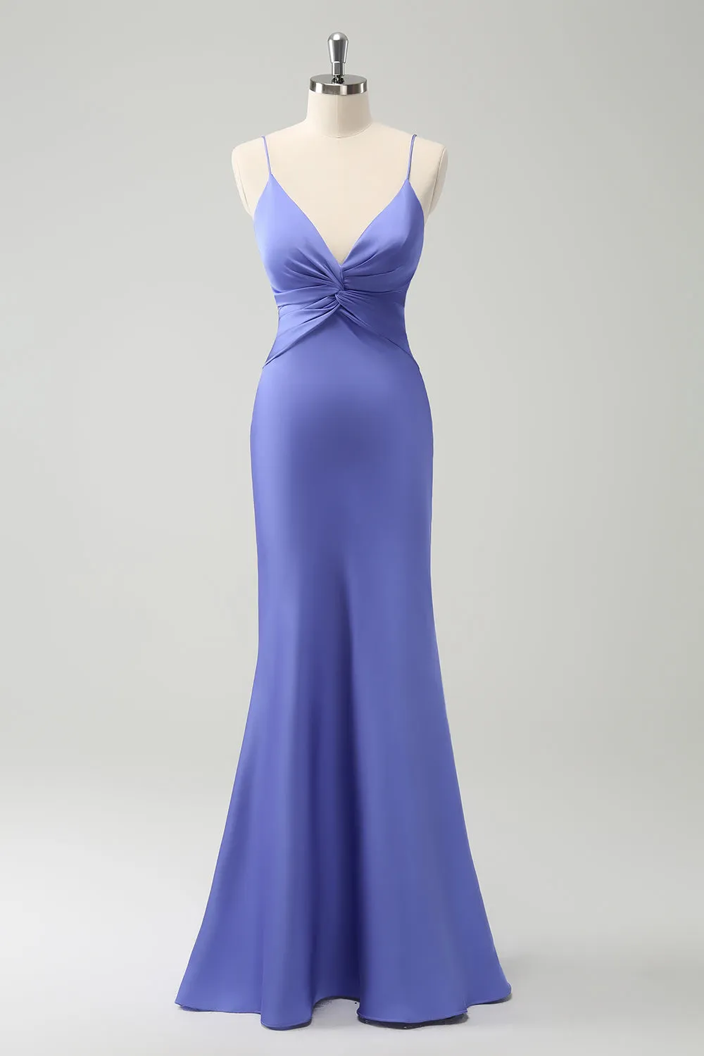 Purple Mermaid Spaghetti Straps Hollow Out Twist Front Bridesmaid Dress sold by Zapaka