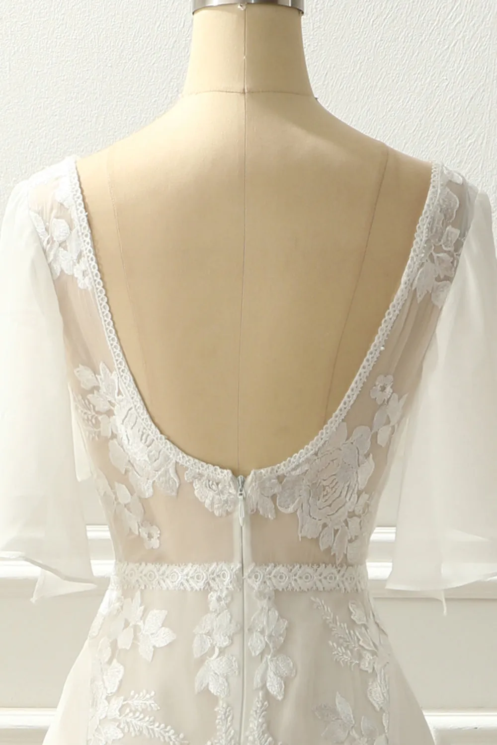 Ivory V Neck A Line Long Wedding Dress With Appliques sold by Zapaka product image thumbnail 4