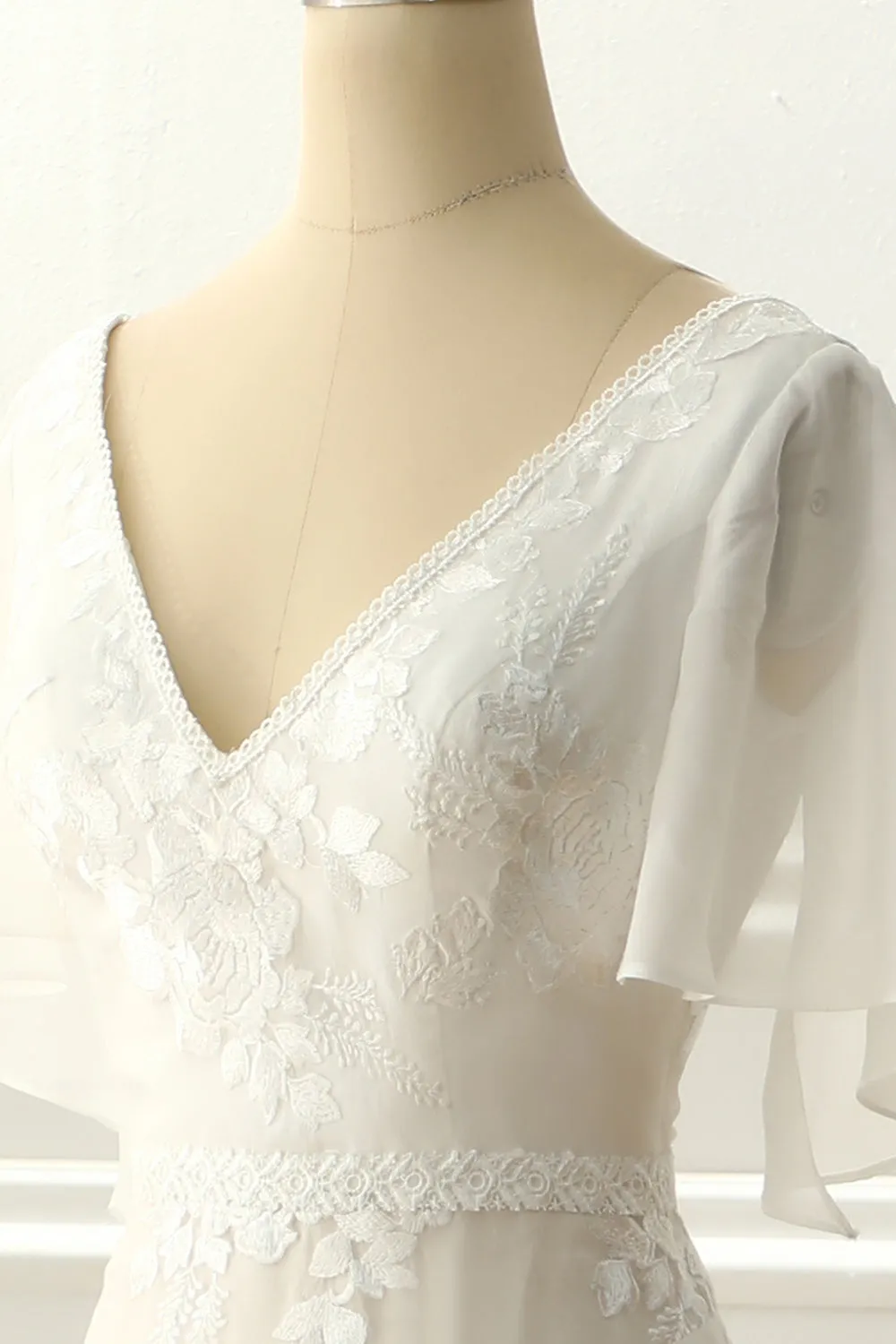 Ivory V Neck A Line Long Wedding Dress With Appliques sold by Zapaka product image thumbnail 2