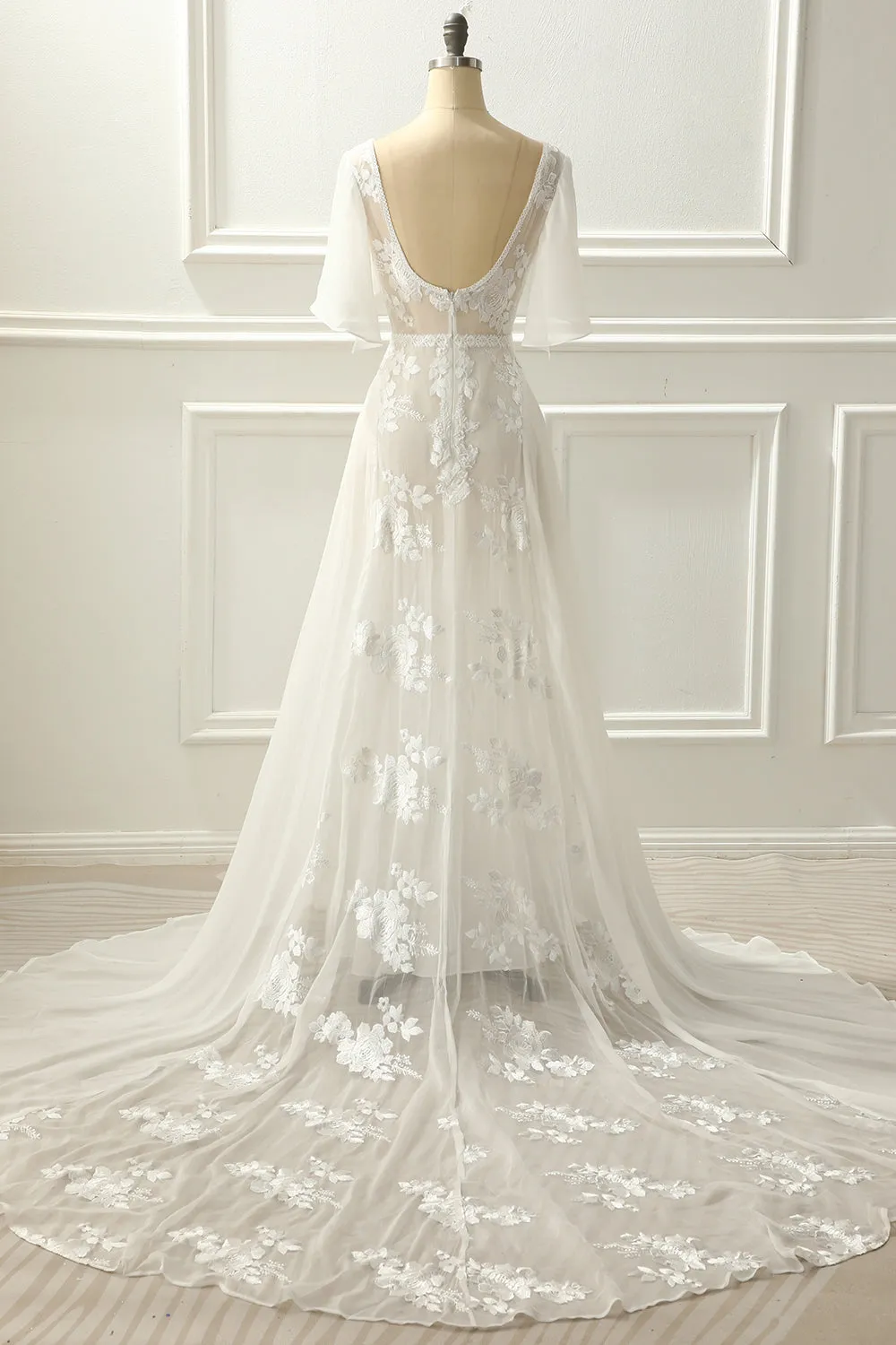 Ivory V Neck A Line Long Wedding Dress With Appliques sold by Zapaka product image thumbnail 5
