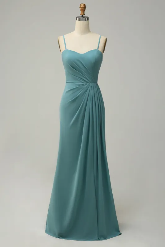 Green Draped Long Chiffon Bridesmaid Dress sold by Zapaka