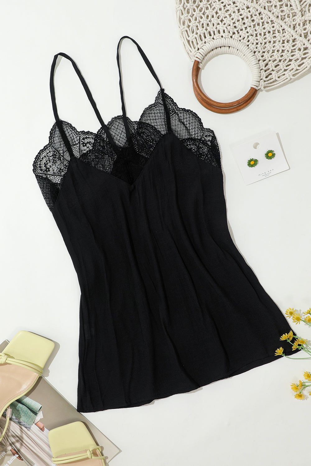 Black Spaghetti Straps Cami with Lace sold by Zapaka