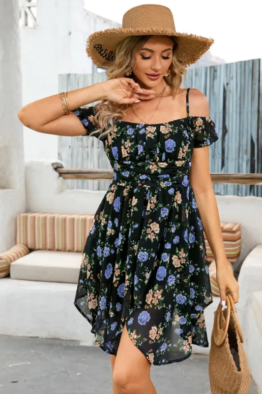 Black Floral Asymmetrical Boho Summer Dress sold by Zapaka