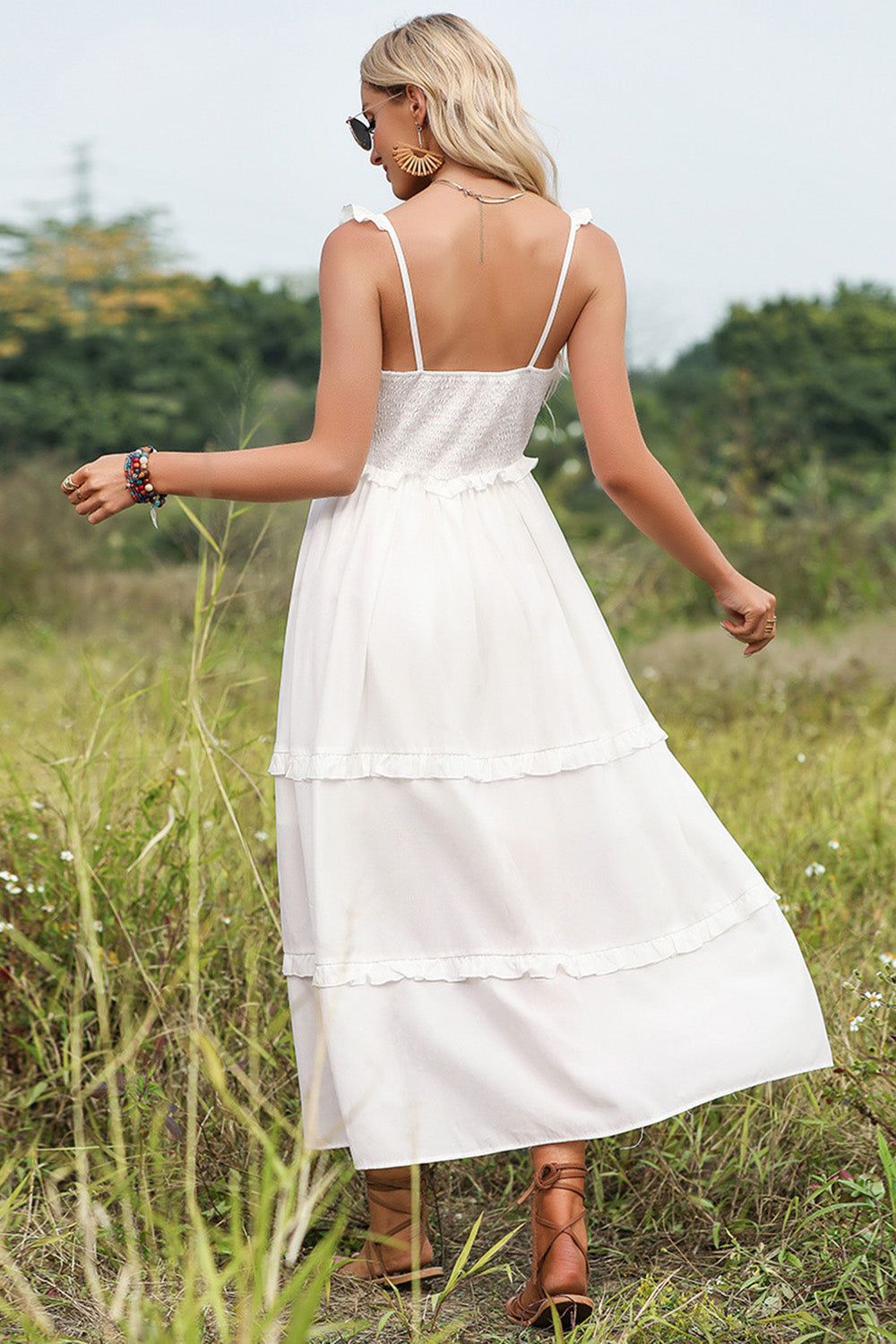 White Boho Maxi Dress with Ruffles sold by Zapaka product image thumbnail 2