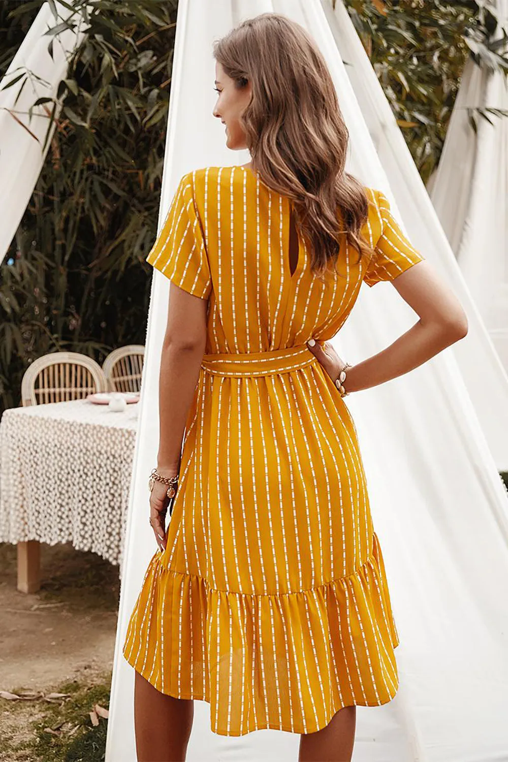 Yellow Striped Midi Casual Dress sold by Zapaka product image thumbnail 2