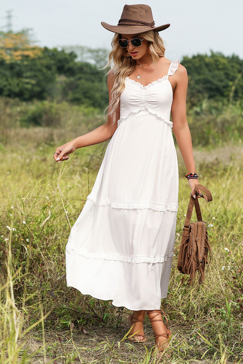 White Boho Maxi Dress with Ruffles sold by Zapaka product image thumbnail 3