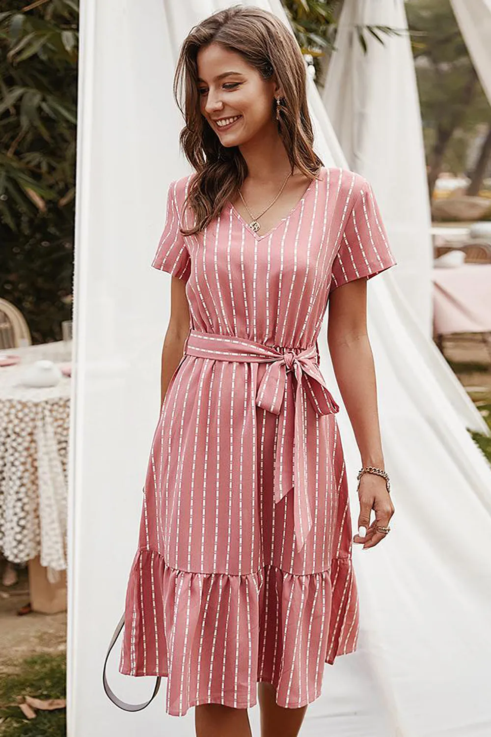 Yellow Striped Midi Casual Dress sold by Zapaka product image thumbnail 4