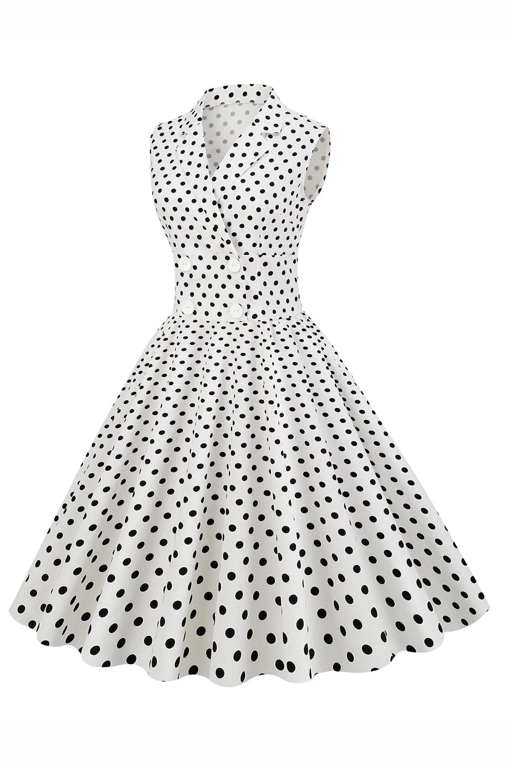 White Polka Dots Lapel Neck 1950s Dress sold by Zapaka product image thumbnail 3