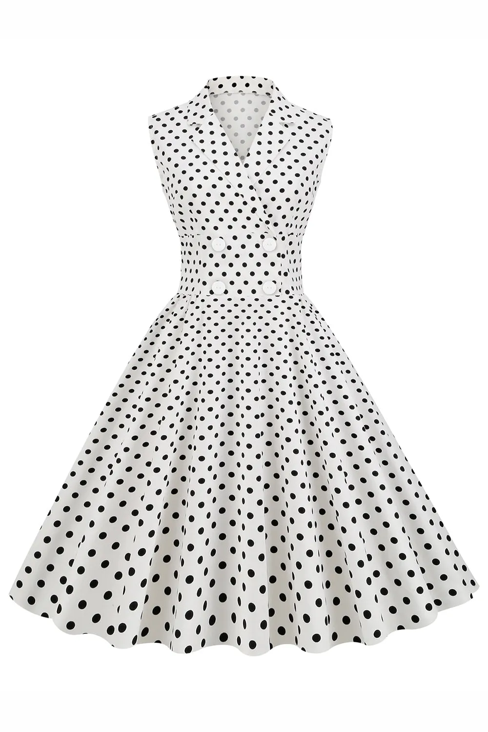 White Polka Dots Lapel Neck 1950s Dress sold by Zapaka