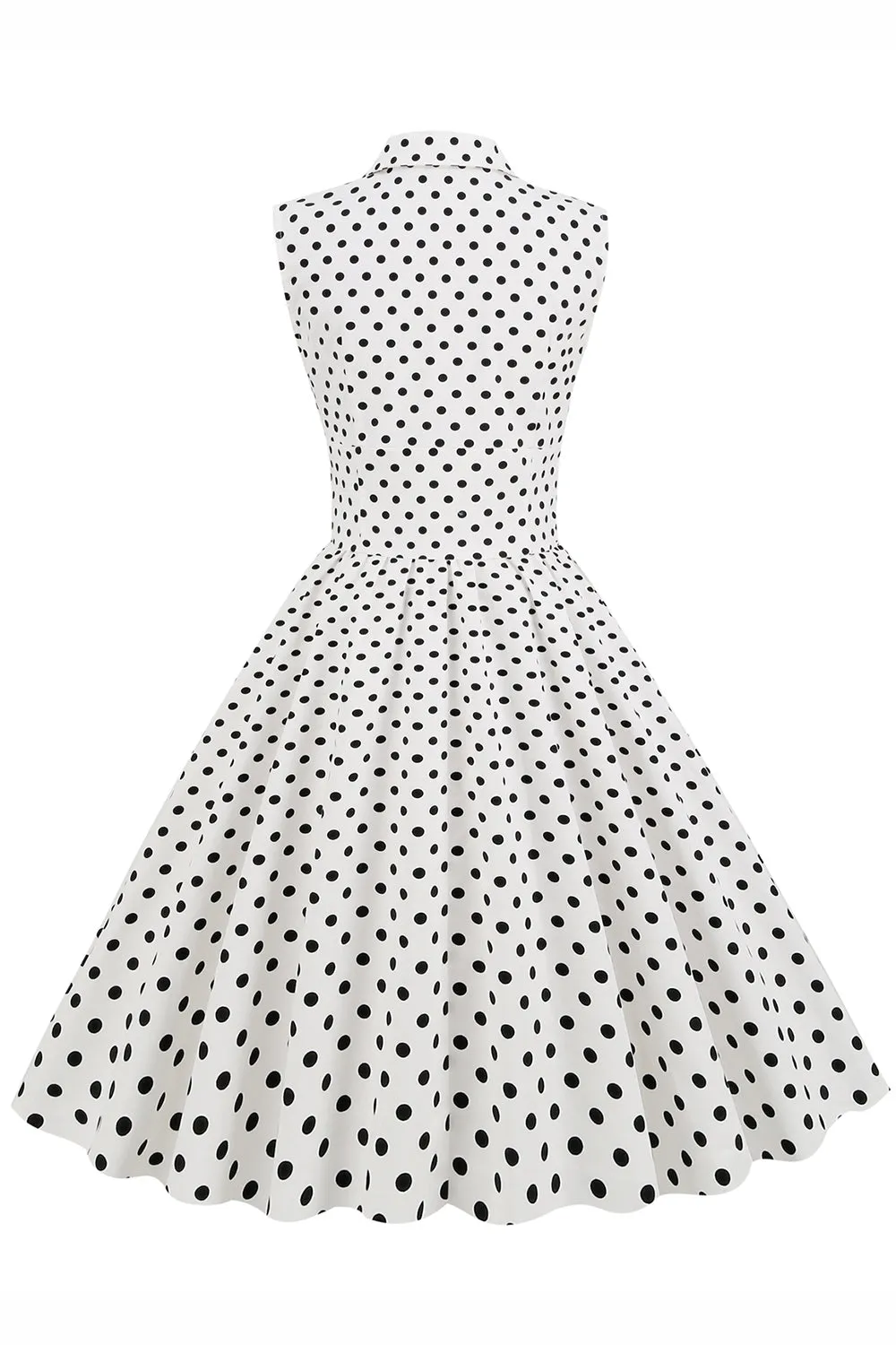 White Polka Dots Lapel Neck 1950s Dress sold by Zapaka product image thumbnail 2