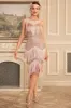 Blush Sparkly Fringes Great Gatsby Dress with Sequins sold by Zapaka