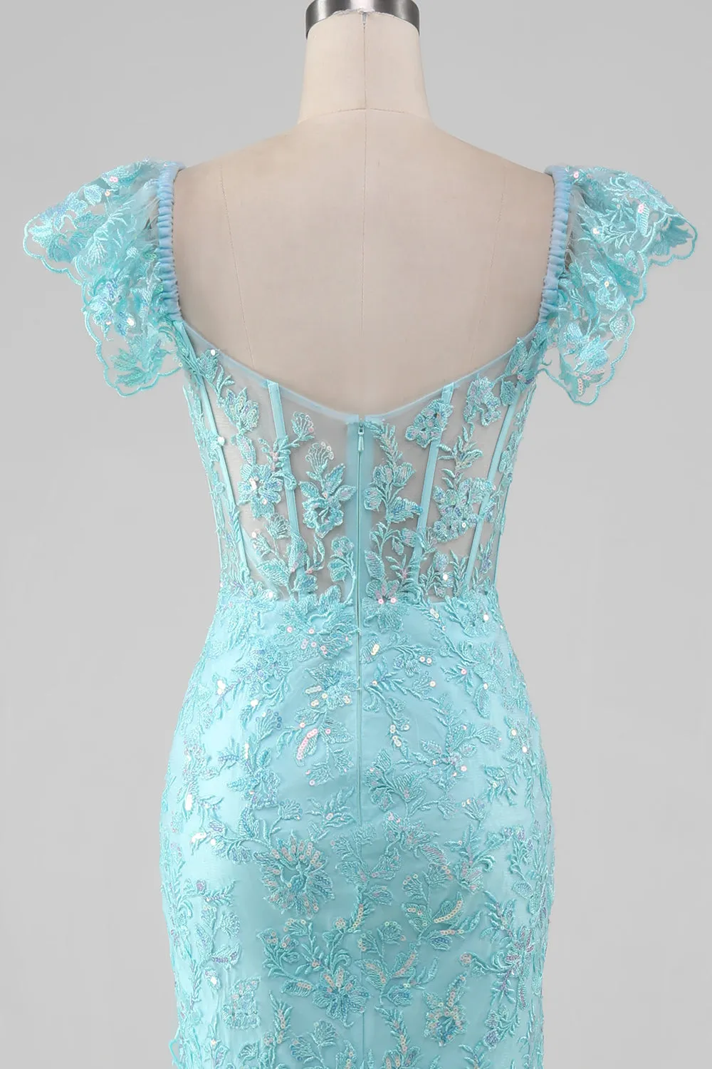 Sky Blue Off the Shoulder Lace and Sequin Mermaid Prom Dress with Slit sold by Zapaka product image thumbnail 5