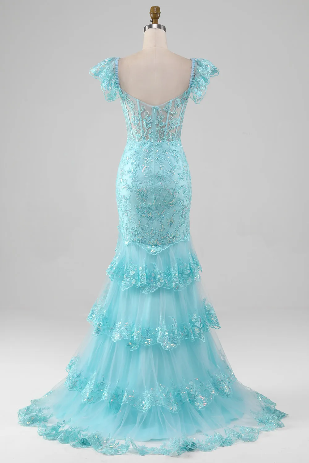 Sky Blue Off the Shoulder Lace and Sequin Mermaid Prom Dress with Slit sold by Zapaka product image thumbnail 2