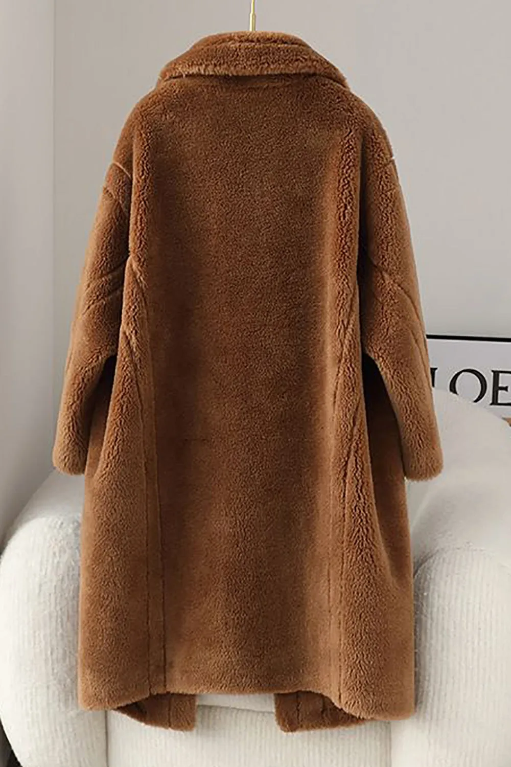 Brown Notched Lapel Long Teddy Wool coat sold by Zapaka product image thumbnail 2