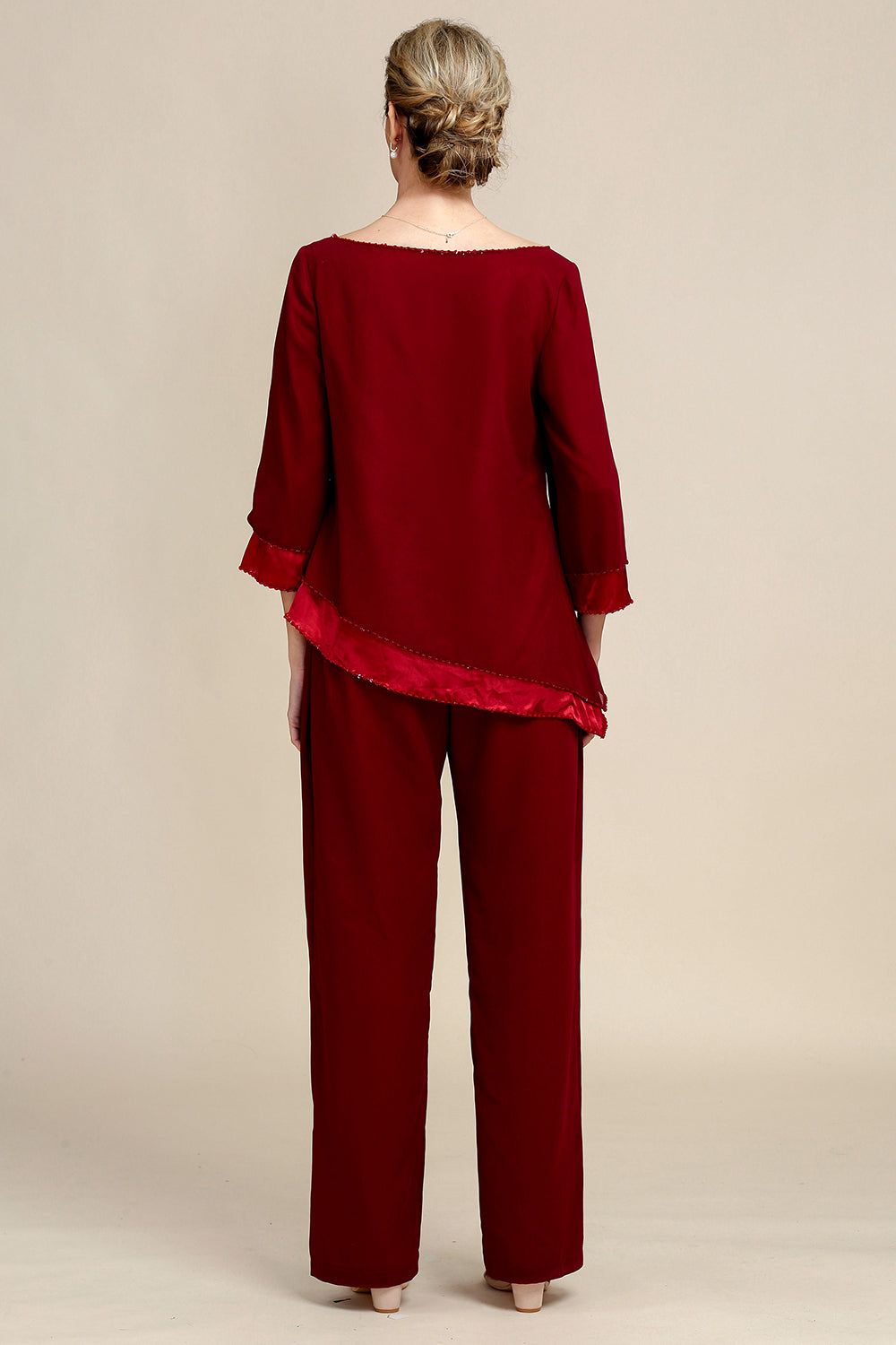 Burgundy Long Sleeves 2 Piece Mother of the Bride Pant Suits sold by Zapaka product image thumbnail 2