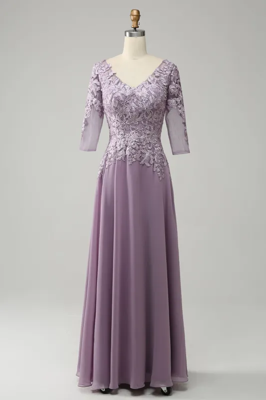 Grey Purple Chiffon Mother of the Bride Dress with Lace sold by Zapaka