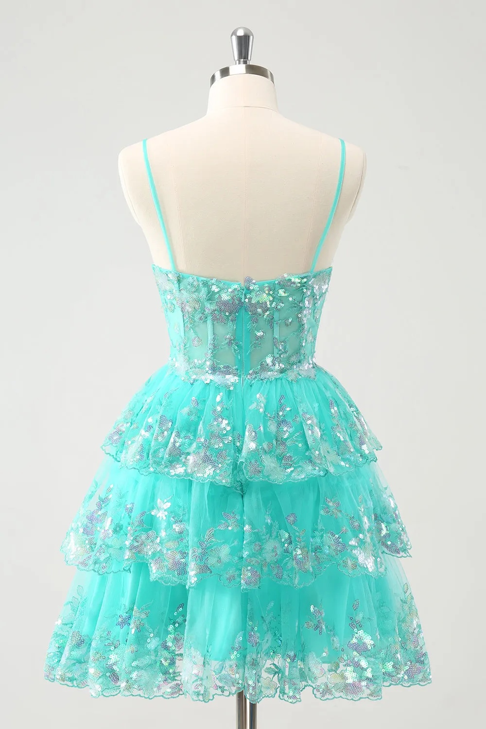 Cute Sparkly A-Line Green Spaghetti Straps Tiered Homecoming Dress with Sequins sold by Zapaka product image thumbnail 2