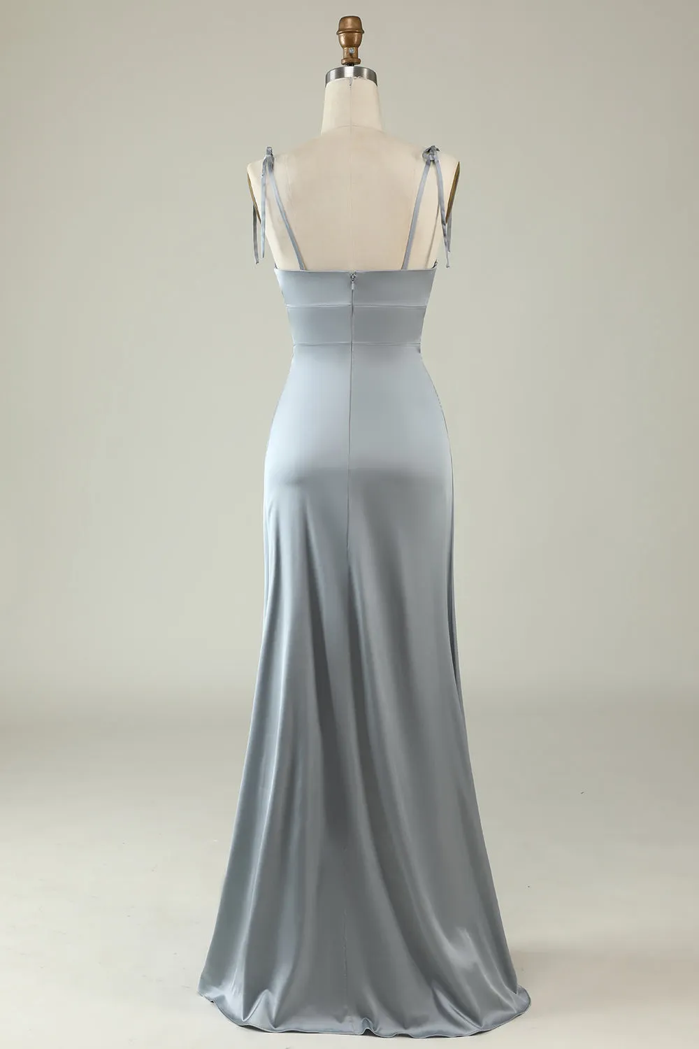 Spaghetti Straps Satin Grey Bridesmaid Dress with Slit sold by Zapaka product image thumbnail 2