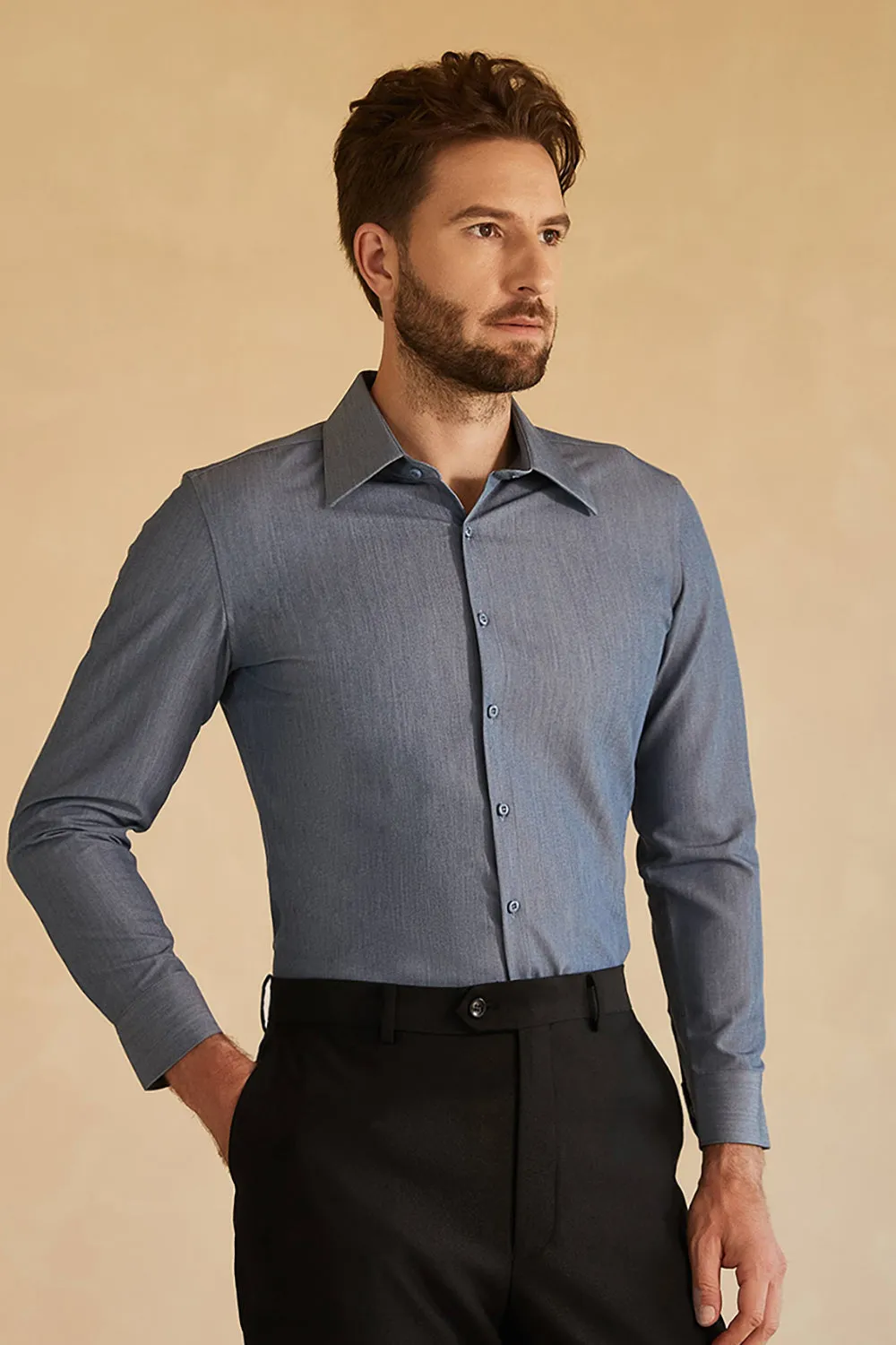 Navy Long Sleeves Men's Suit Shirt sold by Zapaka product image thumbnail 3