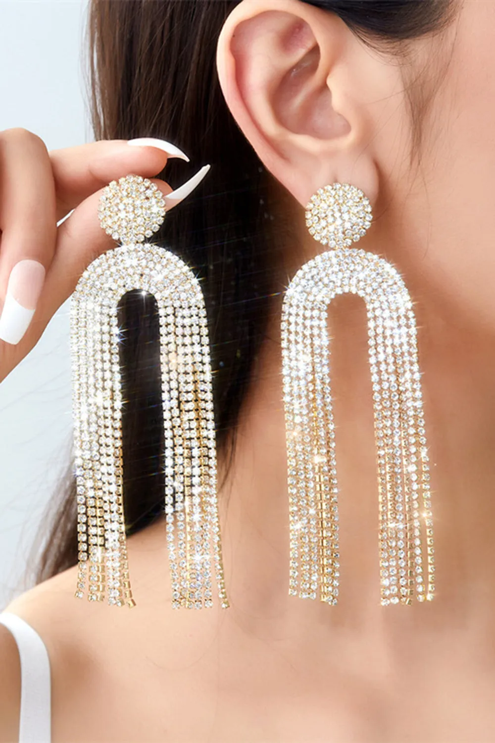 White Rhinestone Drop Earrings sold by Zapaka