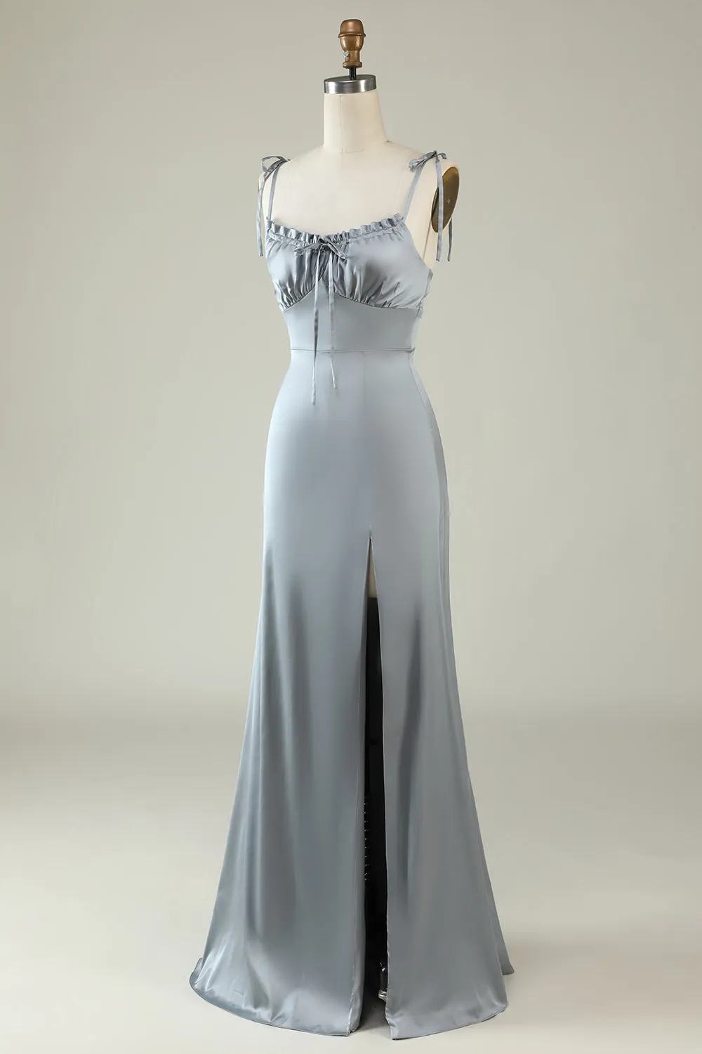 Spaghetti Straps Satin Grey Bridesmaid Dress with Slit sold by Zapaka product image thumbnail 3