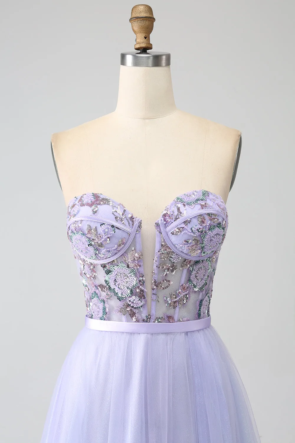 Lavender A Line Tulle Corset Prom Dress with Slit sold by Zapaka product image thumbnail 4