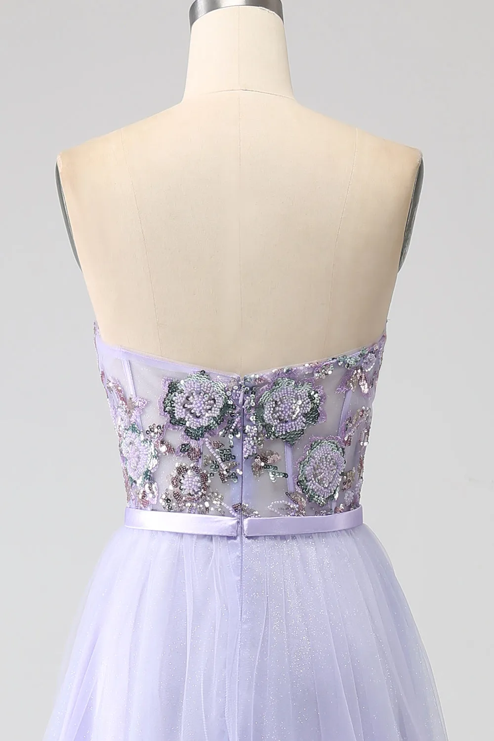 Lavender A Line Tulle Corset Prom Dress with Slit sold by Zapaka product image thumbnail 5