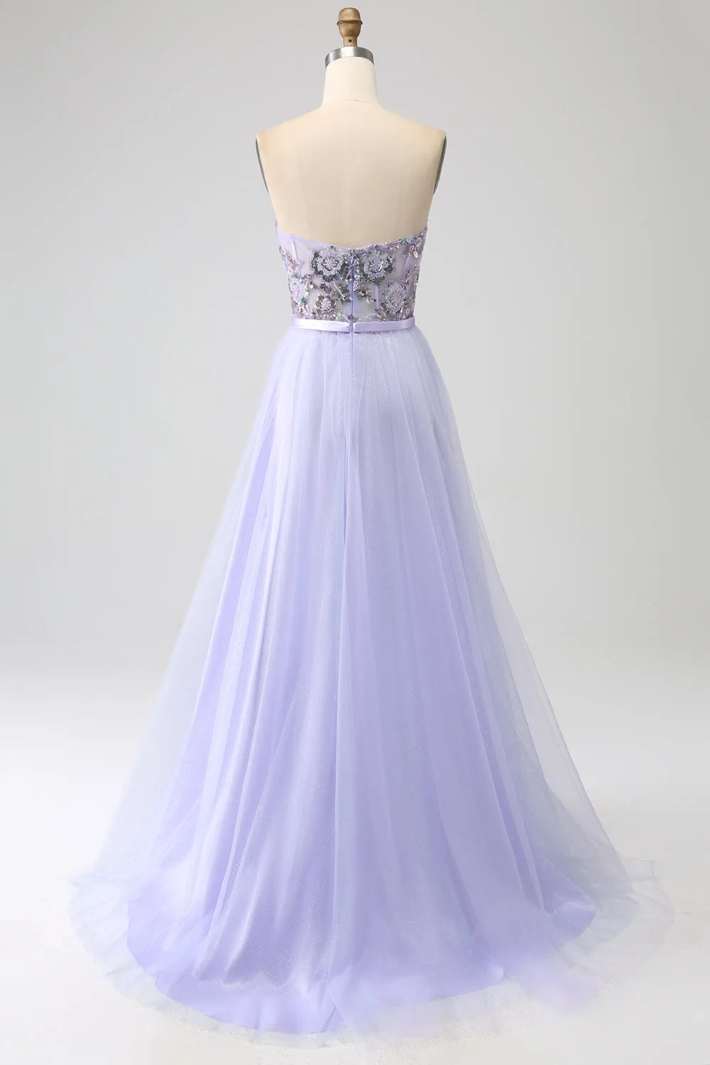 Lavender A Line Tulle Corset Prom Dress with Slit sold by Zapaka product image thumbnail 2
