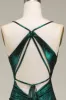 Hot Mermaid Spaghetti Straps Dark Green Long Prom Dress with Open Back sold by Zapaka