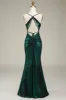 Hot Mermaid Spaghetti Straps Dark Green Long Prom Dress with Open Back sold by Zapaka