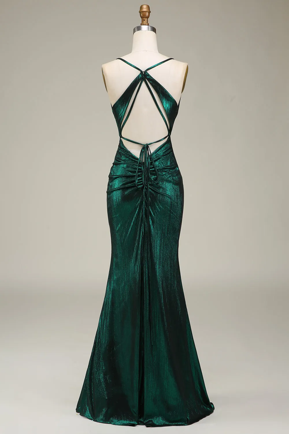 Hot Mermaid Spaghetti Straps Dark Green Long Prom Dress with Open Back sold by Zapaka product image thumbnail 2