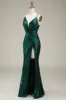 Hot Mermaid Spaghetti Straps Dark Green Long Prom Dress with Open Back sold by Zapaka