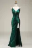Hot Mermaid Spaghetti Straps Dark Green Long Prom Dress with Open Back sold by Zapaka