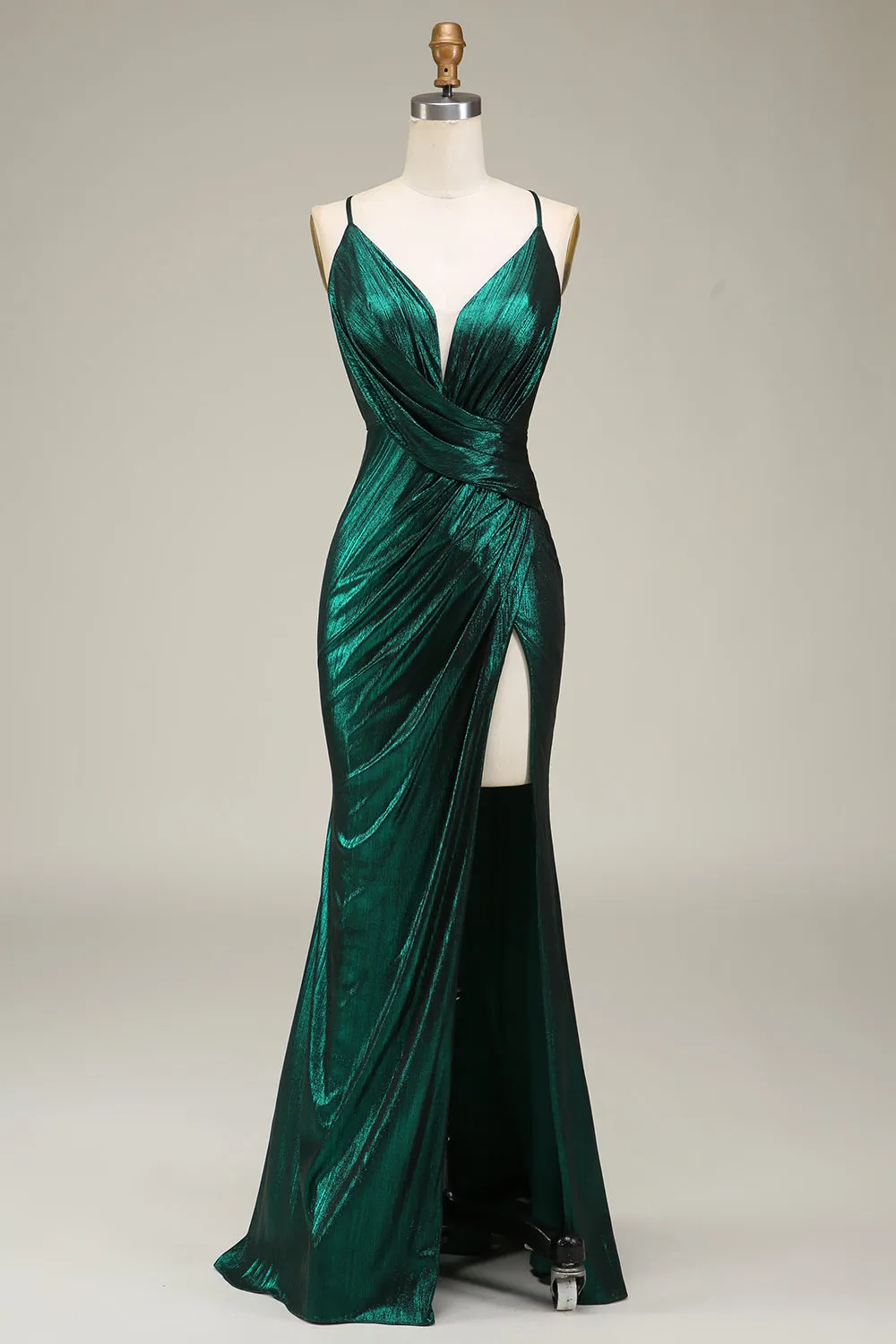 Hot Mermaid Spaghetti Straps Dark Green Long Prom Dress with Open Back sold by Zapaka