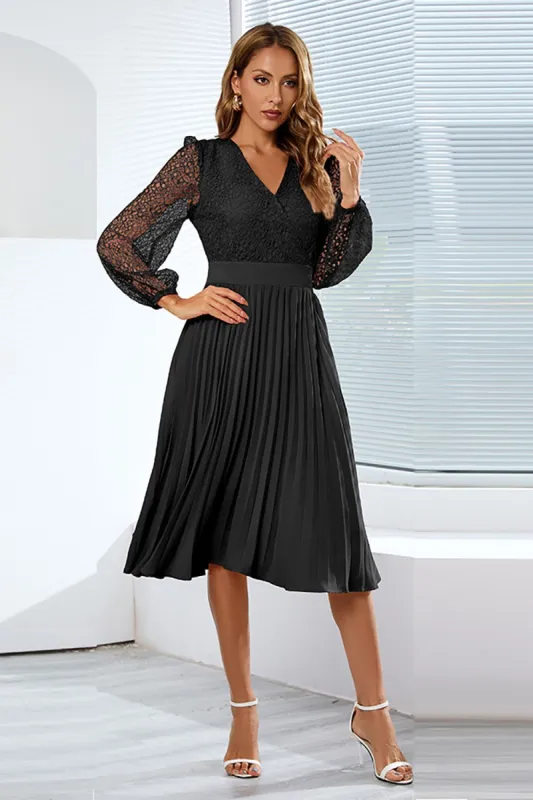A-Line V-Neck Black Casual Dress with Long Sleeves sold by Zapaka