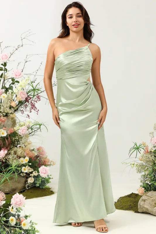 One Shoulder Satin Ruffles Wedding Guest Dress with Slit sold by Zapaka